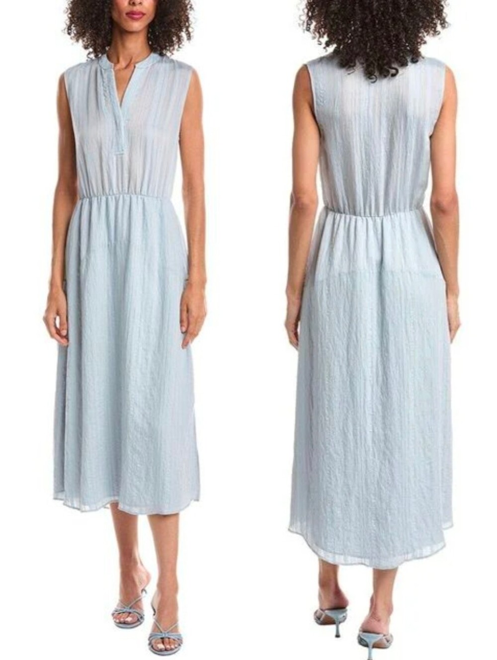 NWT VINCE Blue Drapey Striped Lightweight Simple Chic Tiered Midi Dress